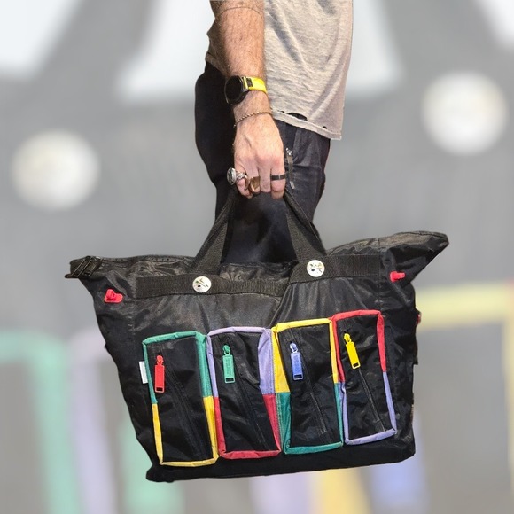 United Colors Of Benetton Other - Vtg 1990s United Colors Of Benetton Nylon Duffel Black Logo Colorblock Pockets